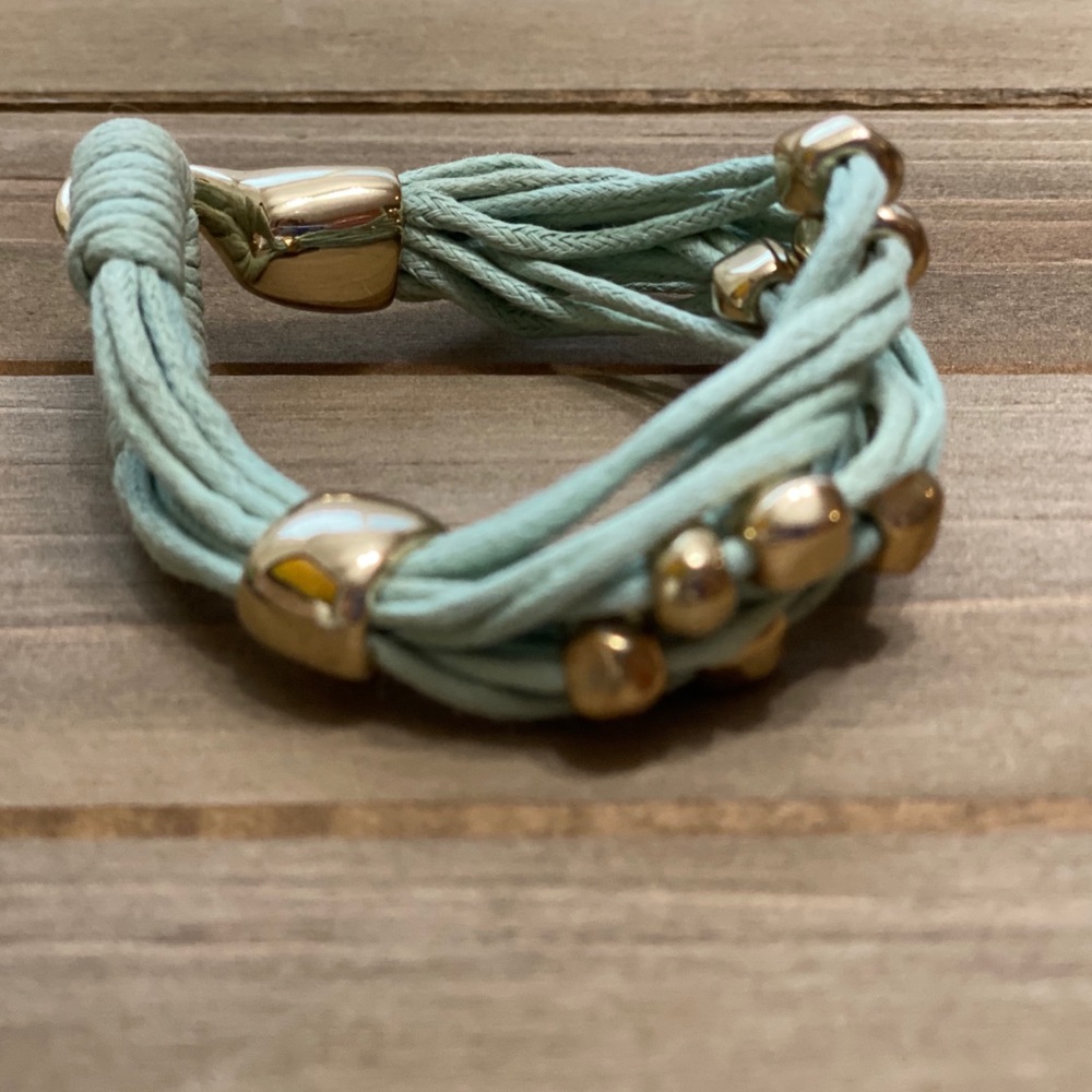 Multistrand Green Cord Bracelet with Gold Accents - Picture 6 of 6